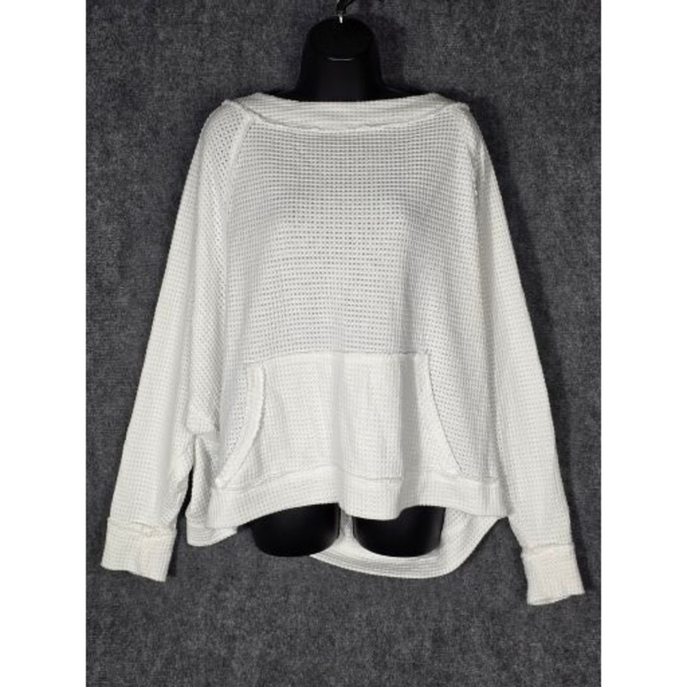 Ninexis White Waffle Knit Oversized Hoodie Long Sleeve Pocket Plus Sz 3X Casual